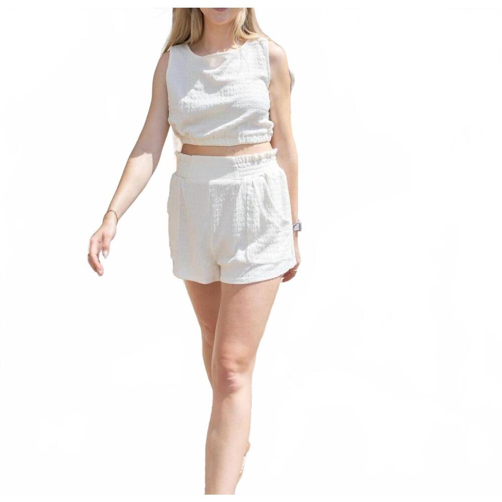 NEW MABLE linen delight crop top and short set in white